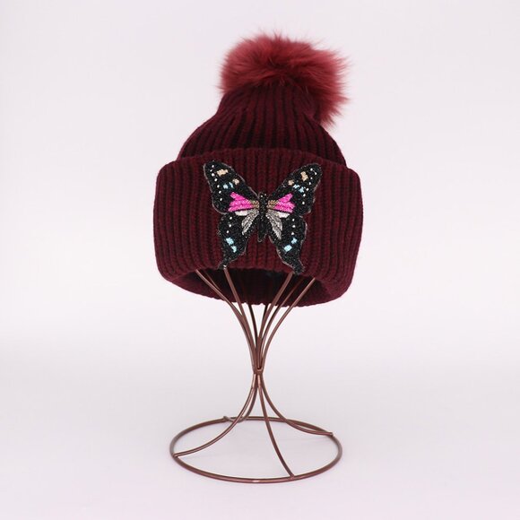 NWT - Yves Salomon Butterfly Knit Pom Beanie - Red❄️? main image 2